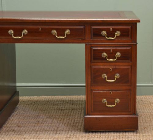 fig 1. Quality Victorian Walnut Antique Pedestal Desk with Leather Top