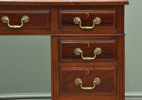 fig 2. Quality Victorian Walnut Antique Pedestal Desk with Leather Top