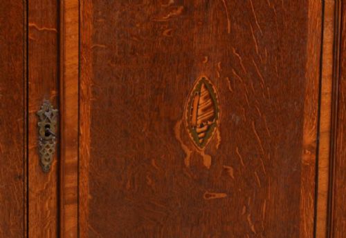 fig 1. George III Country Oak Antique Corner Cupboard with Shell Inlay.
