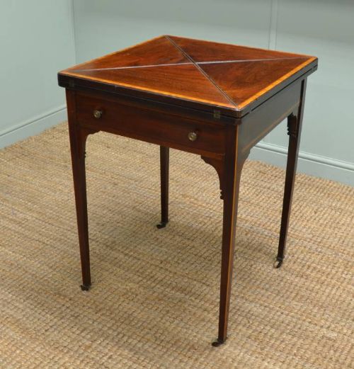 fig 1. Edwardian Mahogany Inlaid Antique Envelope Card Table
