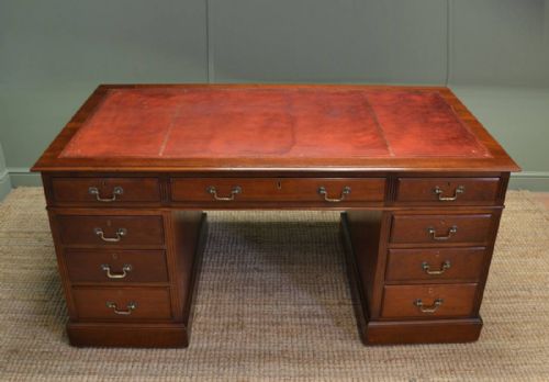 Large Edwardian Walnut Pedestal Desk