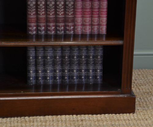 fig 1. Quality Victorian Walnut Antique Open Bookcase with Decorative Carved Edge