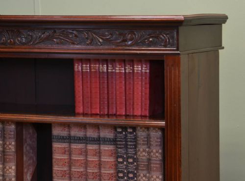 fig 2. Quality Victorian Walnut Antique Open Bookcase with Decorative Carved Edge