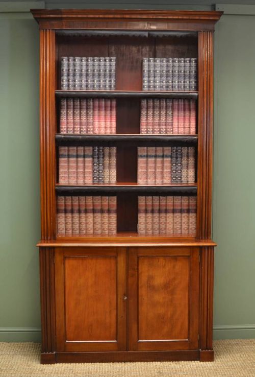 Grand Victorian Mahogany Antique Open Bookcase on Cupboard