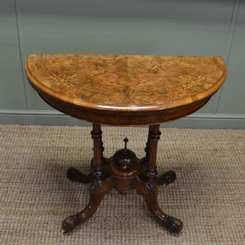 Beautifully Inlaid Burr Walnut Antique Card Table / Console Table