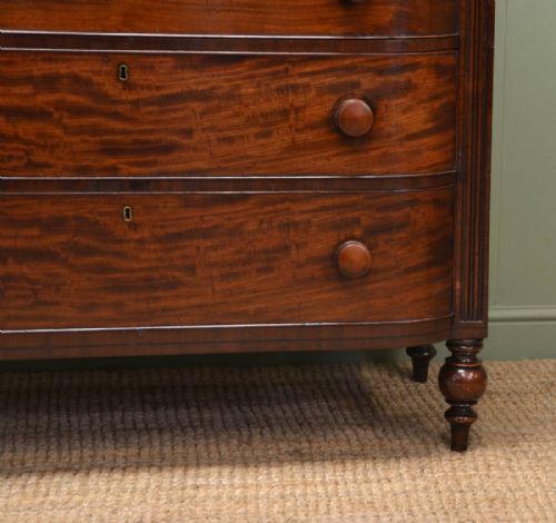 fig 1. Antique Bow Fronted Mahogany, Victorian Chest of Drawers