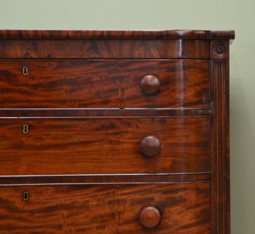 fig 2. Antique Bow Fronted Mahogany, Victorian Chest of Drawers