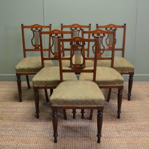 Set of  6 Inlaid Antique Edwardian Mahogany Dining Chairs