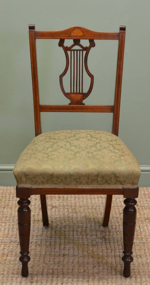 fig 1. Set of 6 Inlaid Antique Edwardian Mahogany Dining Chairs