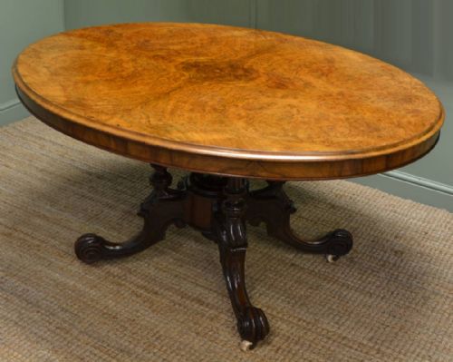 Victorian, Burr Walnut, Oval, Antique Dining Table