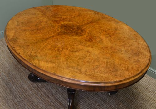 fig 1. Victorian, Burr Walnut, Oval, Antique Dining Table 