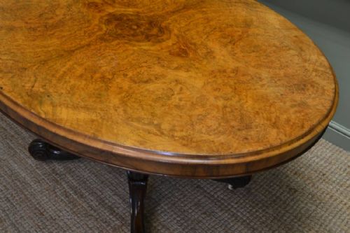 fig 2. Victorian, Burr Walnut, Oval, Antique Dining Table 