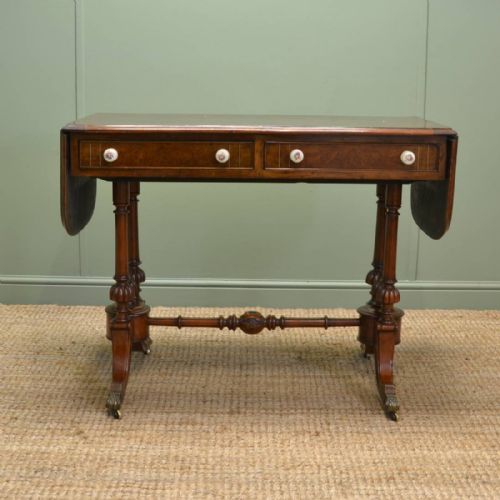 Unusual Victorian Burr Walnut Antique Sofa Table