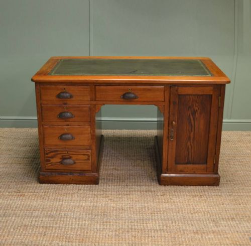 fig 1. Unusual Victorian Antique Pitch Pine Pedestal Desk