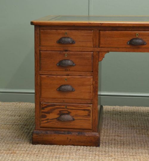fig 2. Unusual Victorian Antique Pitch Pine Pedestal Desk