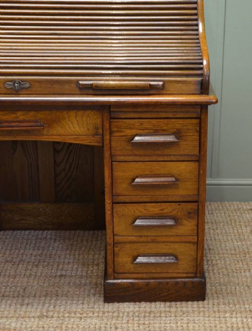 fig 1. Superb Quality Edwardian Solid Oak Antique Roll Top Desk.