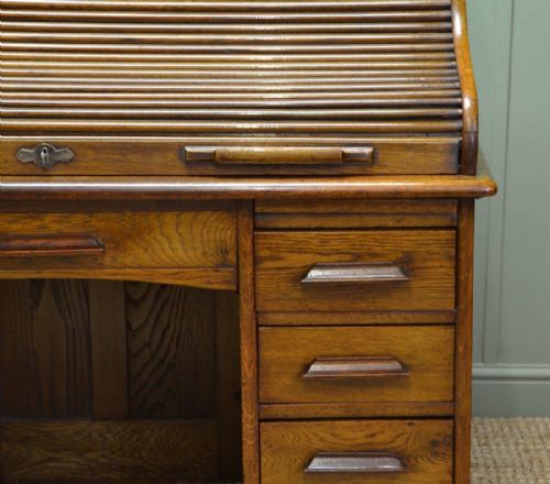 fig 2. Superb Quality Edwardian Solid Oak Antique Roll Top Desk.