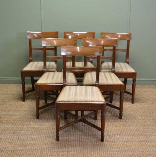 Stunning Set of Six Regency Mellow Mahogany Antique Dining Chairs