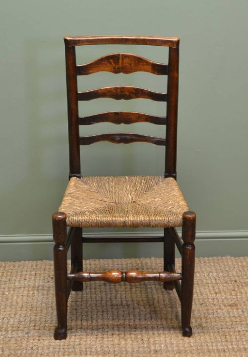 fig 1. Set of Six Georgian Country Oak Harlequin Antique Ladder Back Chairs