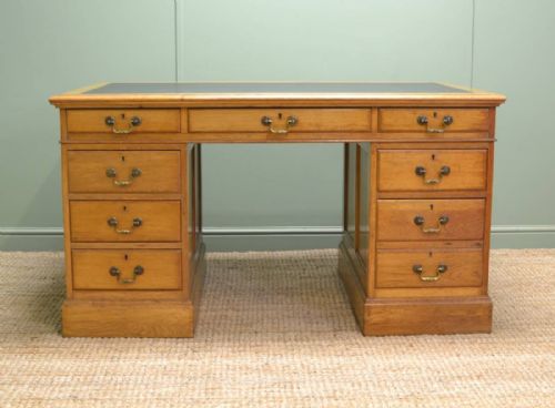 Large Golden Oak Antique Pedestal Desk