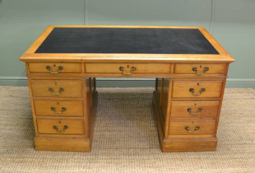 fig 1. Large Golden Oak Antique Pedestal Desk