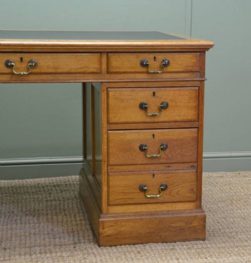fig 2. Large Golden Oak Antique Pedestal Desk