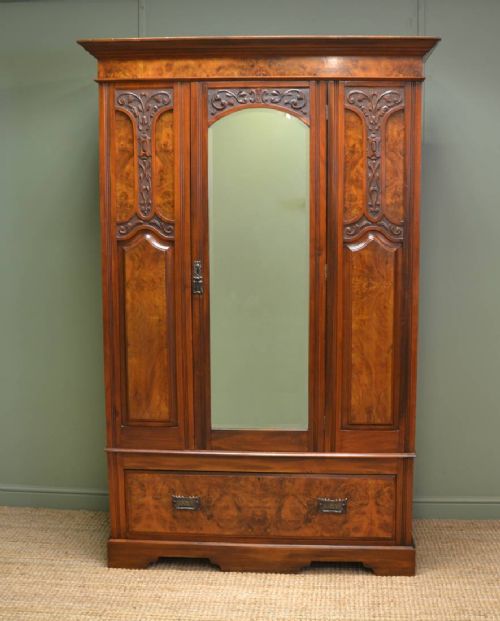 Beautifully Figured Walnut Antique Victorian Wardrobe