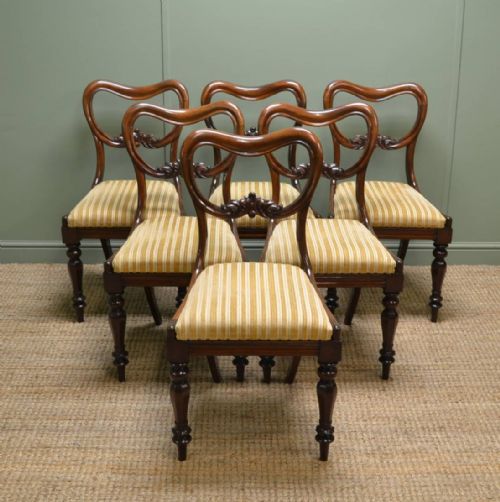 Beautiful Set of Six Victorian Antique Balloon Back Chairs