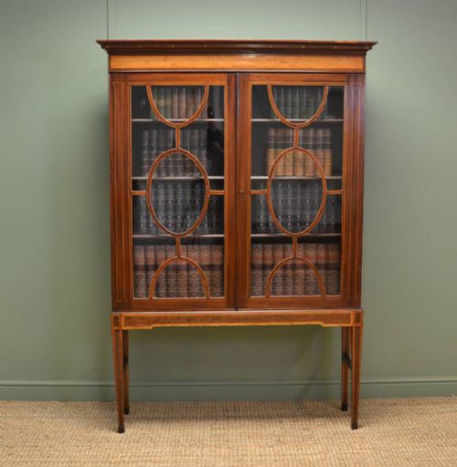 Beautifully Inlaid Regency Mahogany Bookcase on Stand