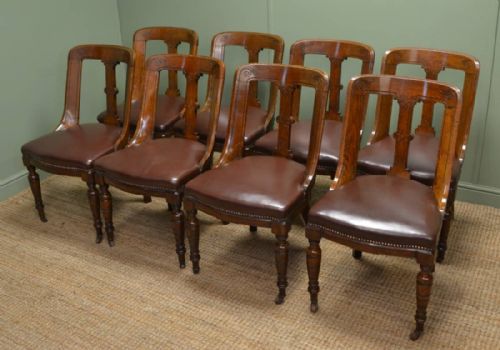 Unusual Set of Eight Solid Oak Victorian Spoon Back Chairs