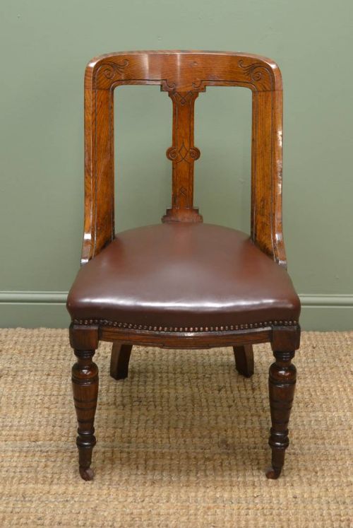 fig 1. Unusual Set of Eight Solid Oak Victorian Spoon Back Chairs