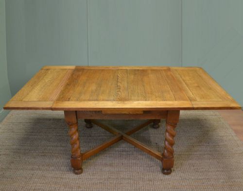 Quality Antique Edwardian Solid Oak Extending Kitchen Table