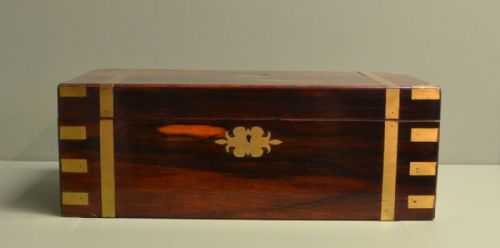 Large Victorian Figured Rosewood Antique Writing Slope with Brass Inlay