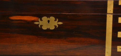 fig 2. Large Victorian Figured Rosewood Antique Writing Slope with Brass Inlay