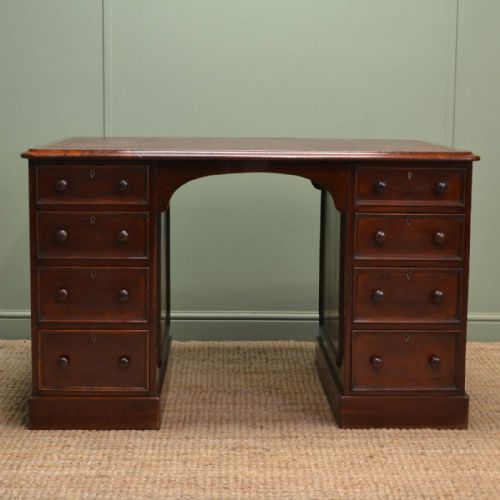 Victorian Mahogany Antique Pedestal Desk Stamped by W. Fry and Co