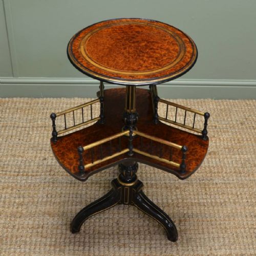 Striking Victorian Amboyna Antique Small Occasional Table / Dumb Waiter