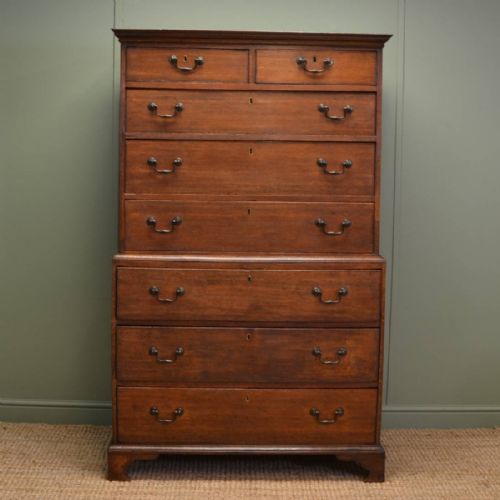 Small Georgian Country Oak Antique Chest on Chest