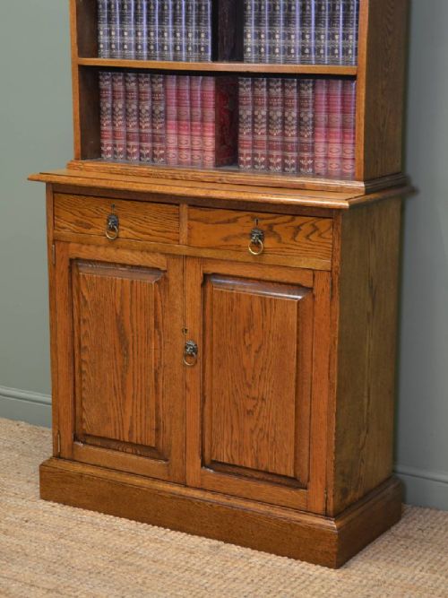 fig 1. Solid Oak Antique Edwardian Bookcase on Cupboard