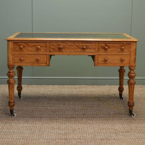 Stunning Quality Unusual Satin Birch Antique Desk / Writing Table