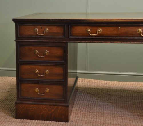 fig 1. Large Oak Antique Pedestal Desk