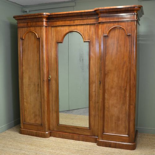 Large Victorian Mahogany Antique Triple Wardrobe
