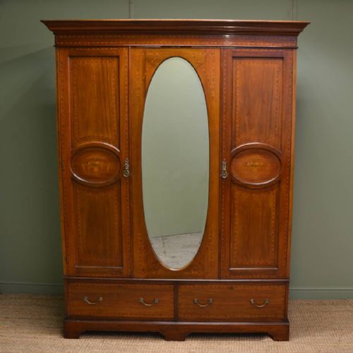 Quality Inlaid Edwardian Mahogany Antique Double Wardrobe