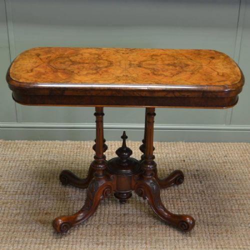Beautifully Figured Walnut Antique Victorian Card Table - Games Table