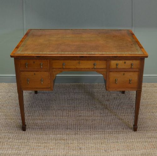 Large Edwardian Mahogany Antique Inlaid Writing Desk
