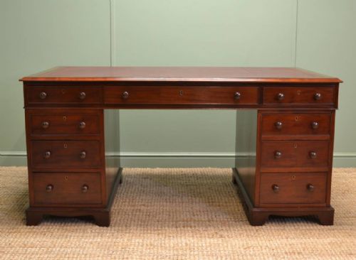 Large, Superb Quality Victorian Rich Mahogany Antique Pedestal Desk