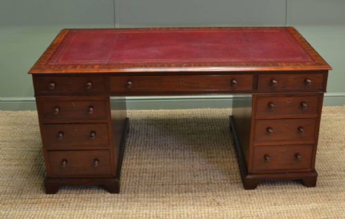 fig 1. Large, Superb Quality Victorian Rich Mahogany Antique Pedestal Desk