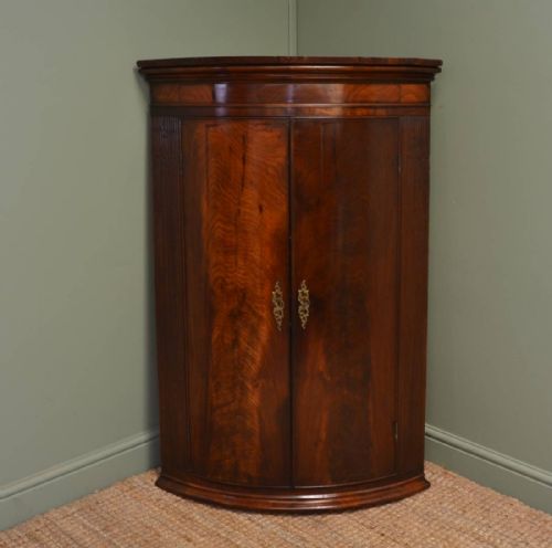 Beautifully Figured Mahogany George III Bowfront Antique Corner Cabinet