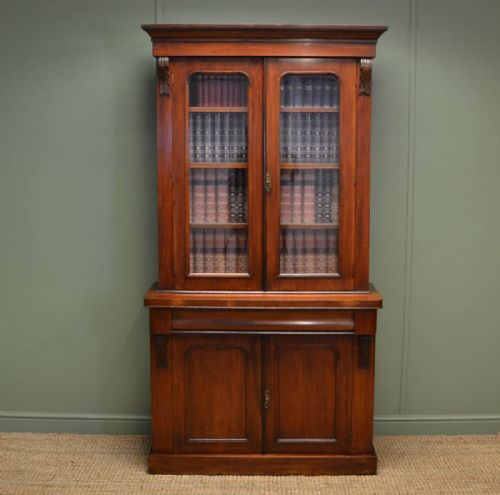 Victorian Walnut Antique Glazed Bookcase on Cupboard