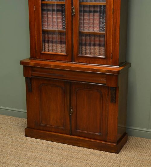fig 1. Victorian Walnut Antique Glazed Bookcase On Cupboard