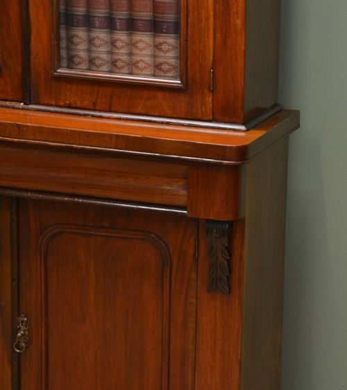 fig 2. Victorian Walnut Antique Glazed Bookcase On Cupboard